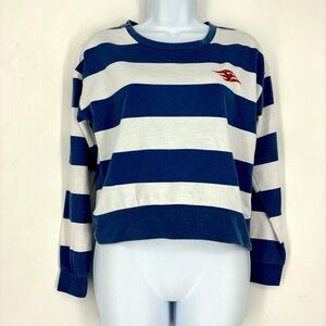 Disney Cruise Line DCL Blue White Nautical Crop Sweater Stripe Sweatshirt XS